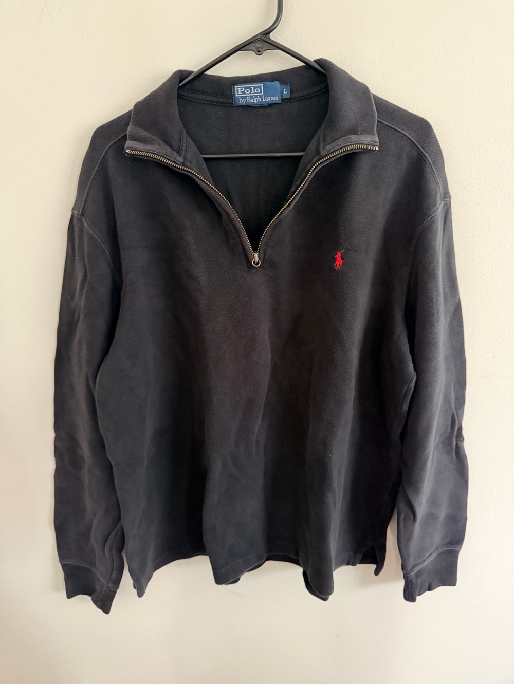 Polo by Ralph Lauren Black Quarter-Zip Sweater with Red Pony